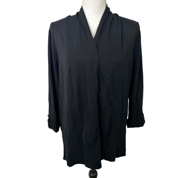 Charter Club Black Open Front Cardigan Large Plus Size Shawl Collar Knit Sweater - Picture 1 of 6